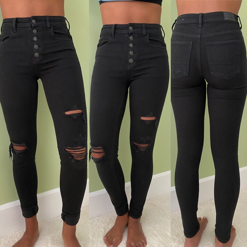 American Eagle Black Distressed Jeans